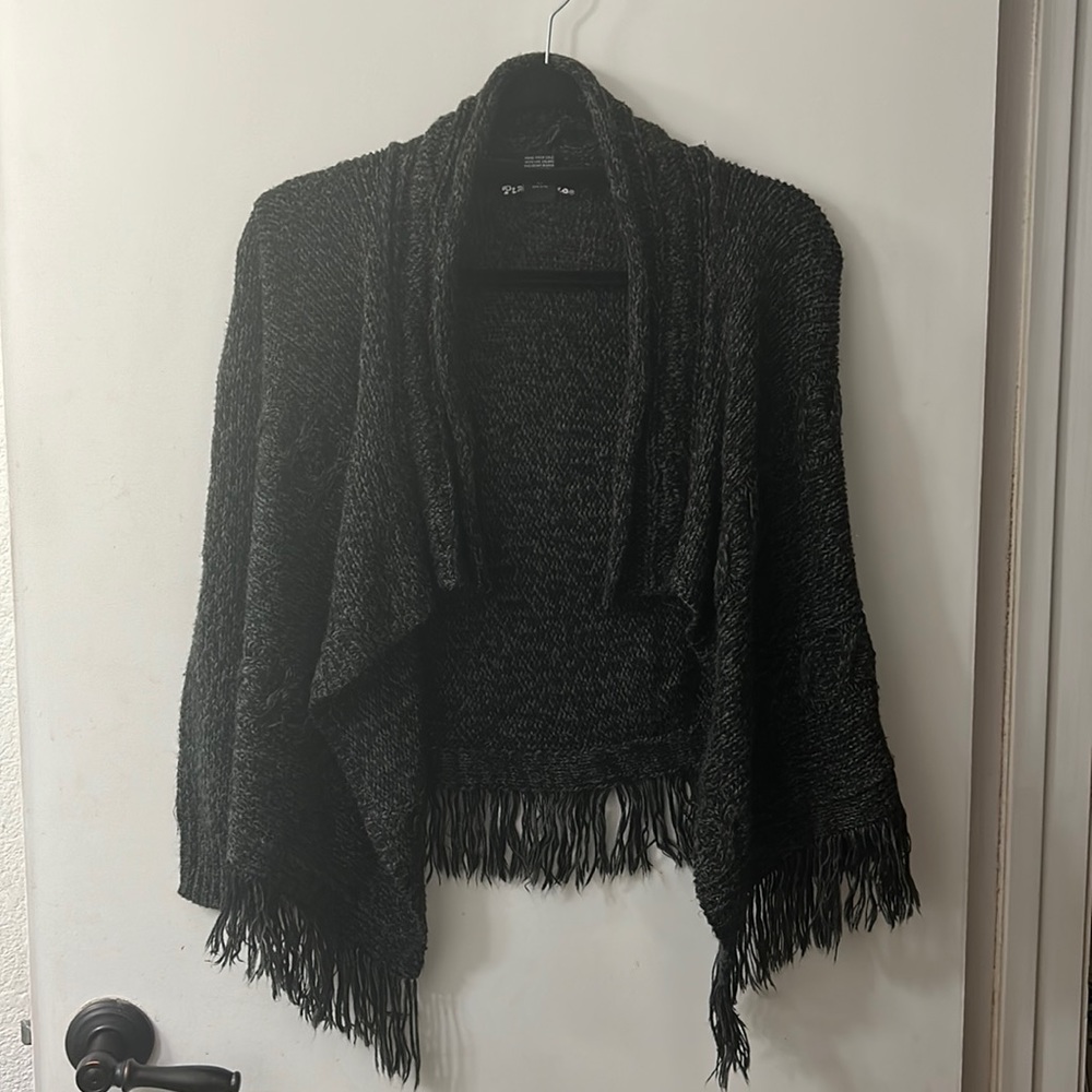 Planet Gold Girls Small Grey Fringe Cardigan